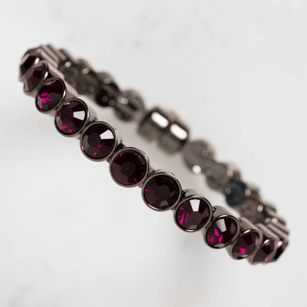NEW Plum and Gunmetal Gemstone Magnetic Bangle Bracelet - Picture 3 of 5